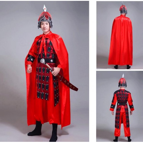 Chinese Ancient traditional soldier costumes for male men's armor drama general warrior swordsmen stage performance cosplay costumes